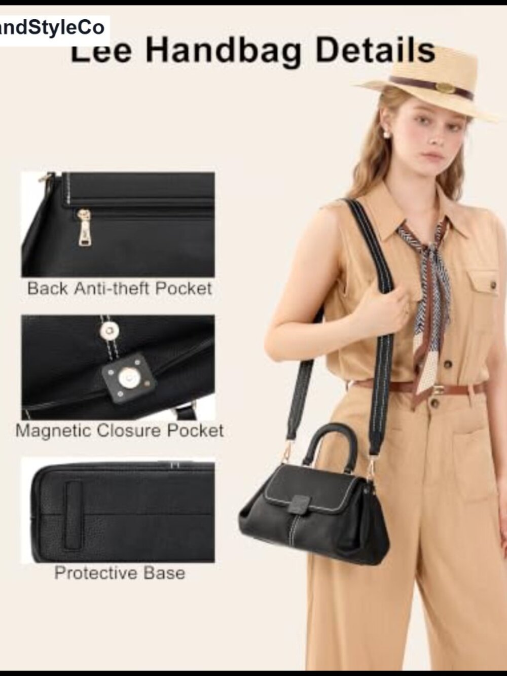 Vegan Leather Satchel Crossbody Bag Top Handle Flap Purse - Picture 2 of 6